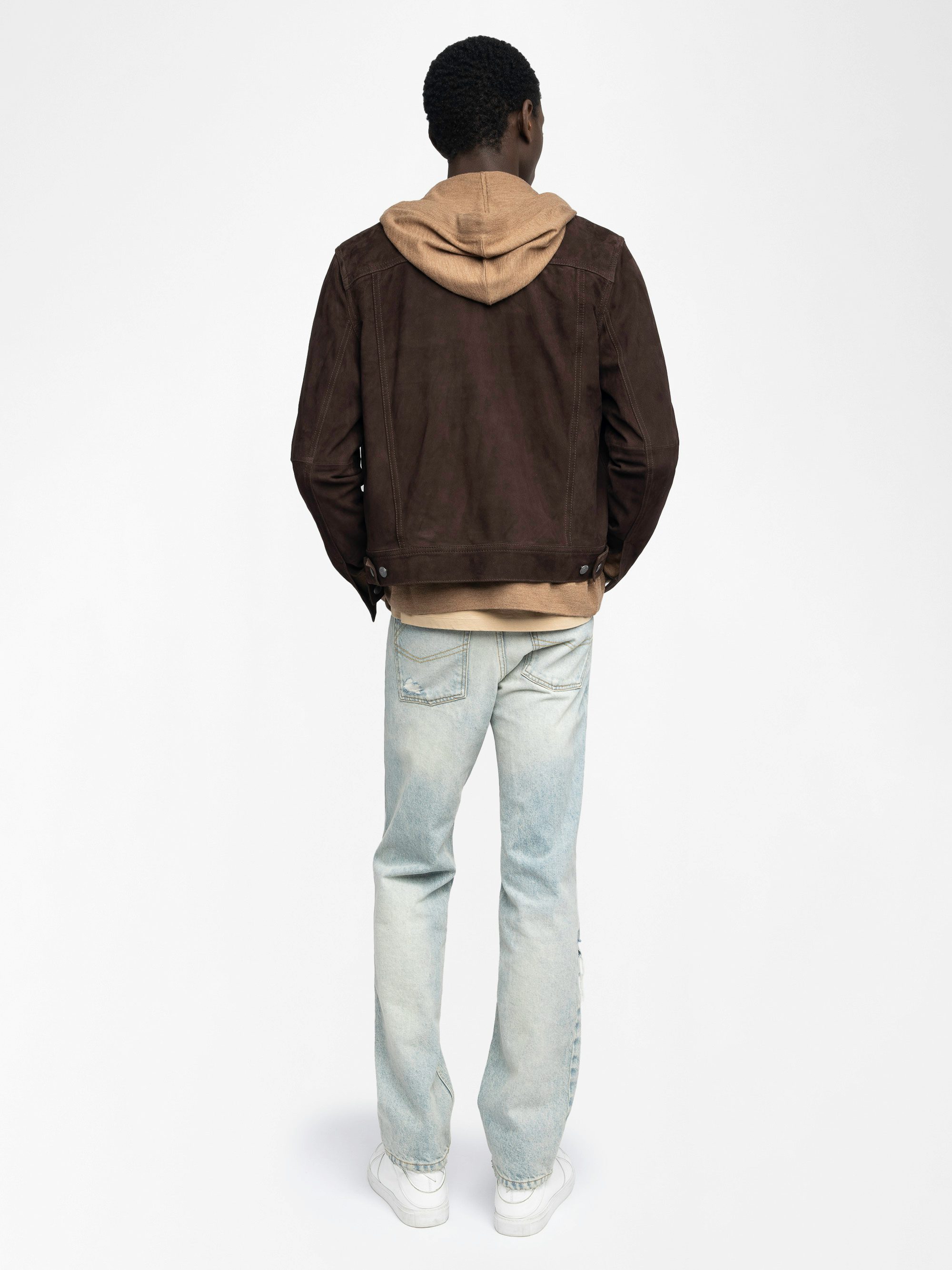 Bases Suede Leather Jacket - Suede jacket with embossed wings at the back, long sleeves and button fastening.